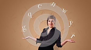 Person juggle with letters