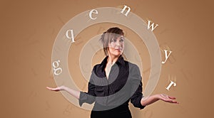 Person juggle with letters