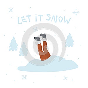 Person jumping into snow drift, legs up, isolated vector illustration