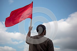 Person keeping red flag. Generate AI