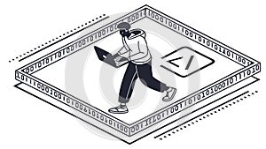 Person with Laptop & Binary Code Environment, vector design Generative AI