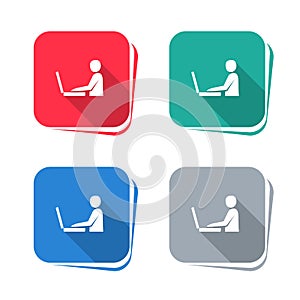 Person and laptop icon on square button