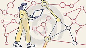 Person on Laptop Interacting with Data Network Vector, vector design Generative AI