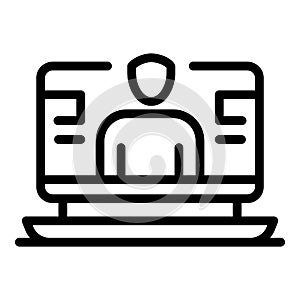 Person on laptop screen icon, outline style