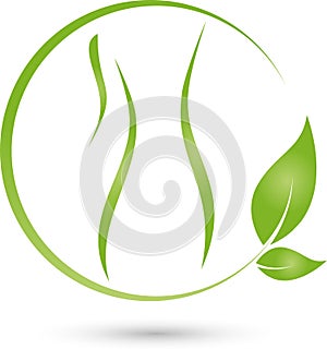 Person and leaves, plant, wellness and female doctor logo