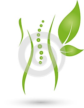 Person and leaves, plant, wellness and female doctor logo