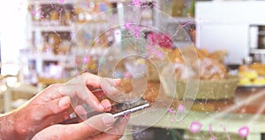 Person with light skin using smartphone, interacting with digital network