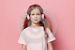 Person little sound children childhood cute listen headphones girl caucasian music kid portrait