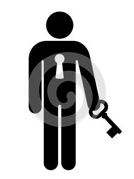 Person with a lock in his chest holding a key