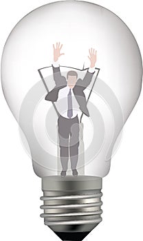 Person locked inside a light bulb