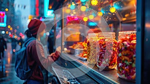 Person Looking at Food in Window. Generate AI image