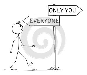 Person Looking for His Own Way, Vector Cartoon Stick Figure Illustration