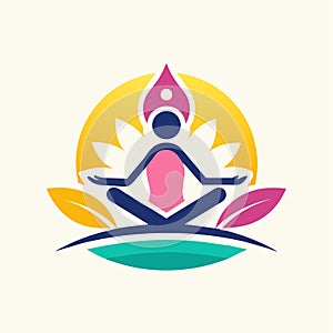 A person in a lotus position sitting on top of a leaf, Produce a minimalist logo for a yoga studio, minimalist simple modern
