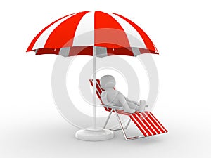 A person lying on a lounge chair enjoying his holiday under an u
