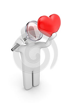 Person with magnifying glass exploration heart