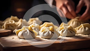 A person is making dumplings