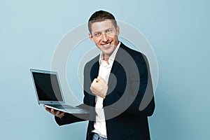 Person man happy laptop adult man businessman portrait young working business caucasian background computer technology