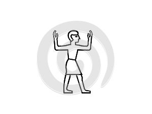 Person or man shape with arms in upward direction isolated on white background. Exercise or karate concept.