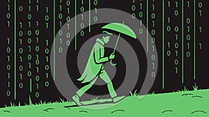 Person in matrix code rain, digital world, technology concept vector design Generative AI