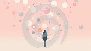 Person Meditating with Affirmation Bubbles in Pastel Scene