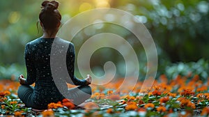 Person Meditating Among Orange Flowers in Park