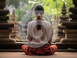 person meditating in the temple photo