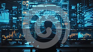Person Monitoring Global Data Streams on Multiple Screens