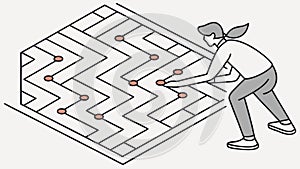Person Navigating Abstract Path Problem Solving Digital Maze, vector design Generative AI