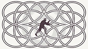Person Navigating a Complex Geometric Labyrinth, Problem Solving Challenge, vector design Generative AI
