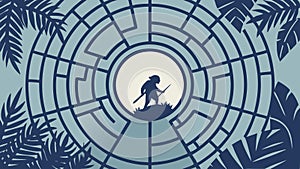 Person Navigating Complex Labyrinth Maze from Above, vector design Generative AI