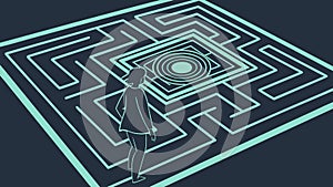 Person Navigating a Complex Labyrinth Maze: Challenge & Discovery, vector design Generative AI