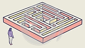 Person navigating a complex maze, symbolizing problem-solving and finding solutions, vector design Generative AI