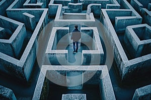 person navigating a maze or labyrinth, symbolizing problem-solving and strategy