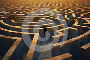 person navigating a maze or labyrinth, symbolizing problem-solving and strategy
