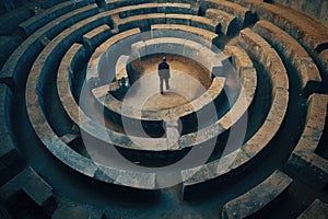 person navigating a maze or labyrinth, symbolizing problem-solving and strategy