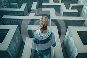 person navigating a maze or labyrinth, symbolizing problem-solving and strategy