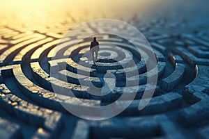 person navigating a maze or labyrinth, symbolizing problem-solving and strategy