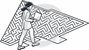 Person Navigating Maze-like Path Problem Solving Journey, vector design Generative AI