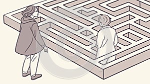 Person Navigating a Maze, Problem-Solving and Strategic Thinking, vector design Generative AI