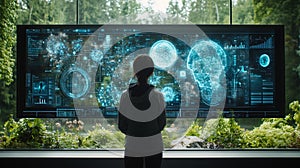 Woman Analyzing Futuristic Data on Screen