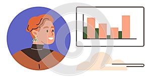 Professional analyzing growth data on a bar chart with cloud storage concept