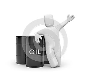 Person with oil barrels photo