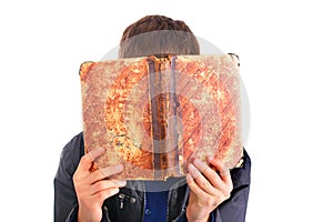 Person with old book