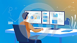 Photorealistic image of a professional participating in an online training session, visible presentation slides and focused setup photo