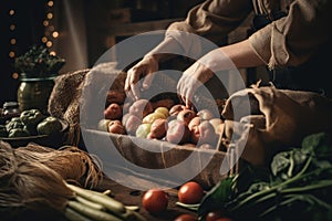 person, packaging up organic vegetables grown without the use of gmos