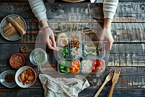 Person Packing Zero Waste Lunch on Wooden Table