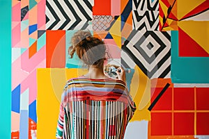 A person painting a feature wall in a creative pattern