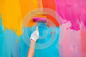Person Painting Wall With Roller