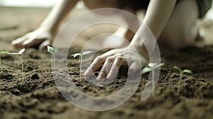 A person is planting seeds in the dirt