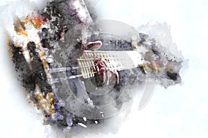 Person Playing Electric Bass Guitar in watercolor style